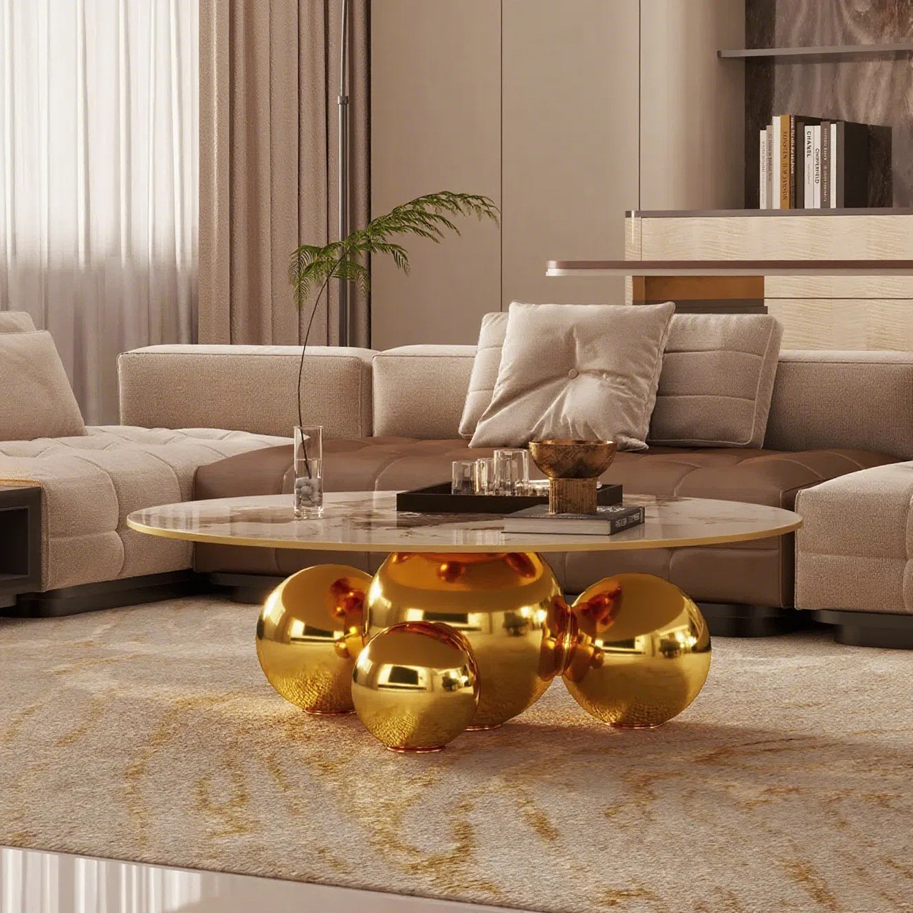 Cogliandro Luxury  Oversize Faux Marble Round Coffee Table With 4 Golden Spherical Base Modern Ac... | Wayfair North America