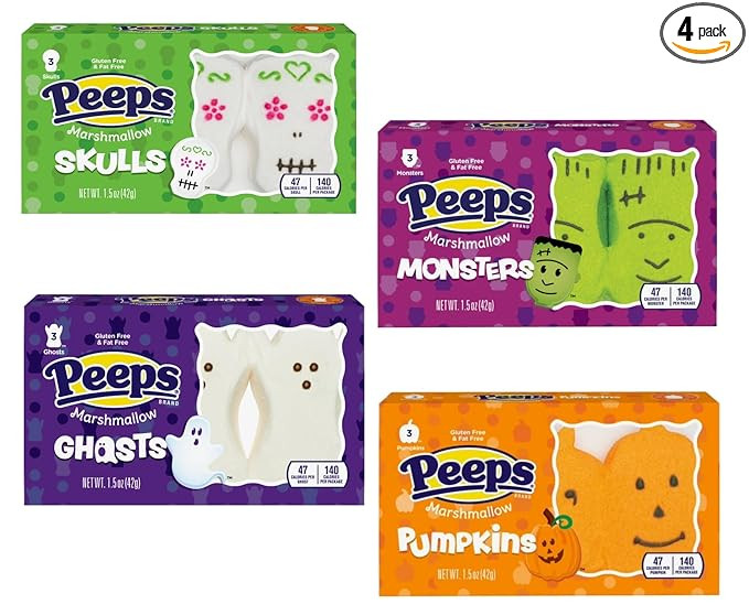 Halloween Peep Variety Pack - 4 Pack of Marshmallows - Smiling Sweets - 1 Pack of Each - Skulls, ... | Amazon (US)