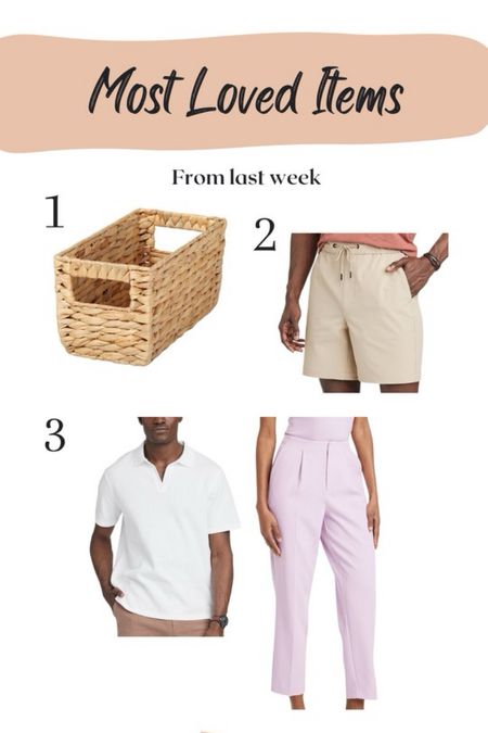 Most loved items from last week - small storage basket, khaki shorts, men’s top, women’s trousers, spring outfit, work wear

#LTKmens #LTKhome #LTKfindsunder50