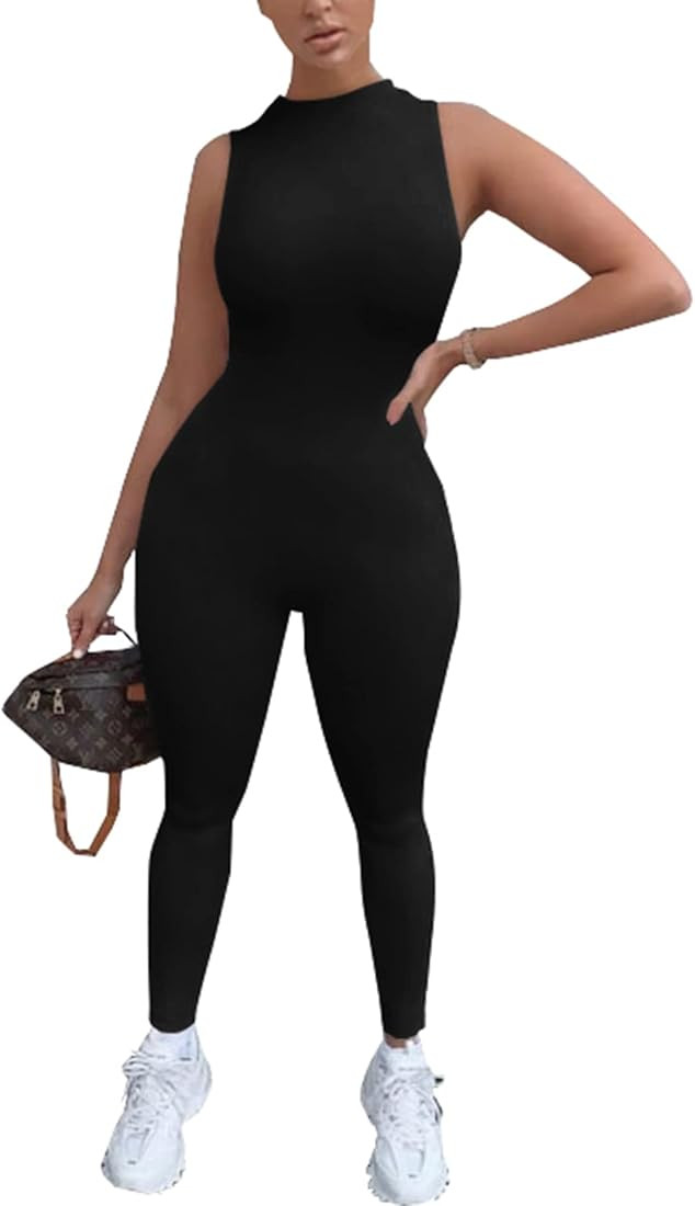 PRETTYGARDEN Women's Summer Bodycon Jumpsuits Casual Sleeveless One Piece Stretchy Tank Slim Fit ... | Amazon (US)