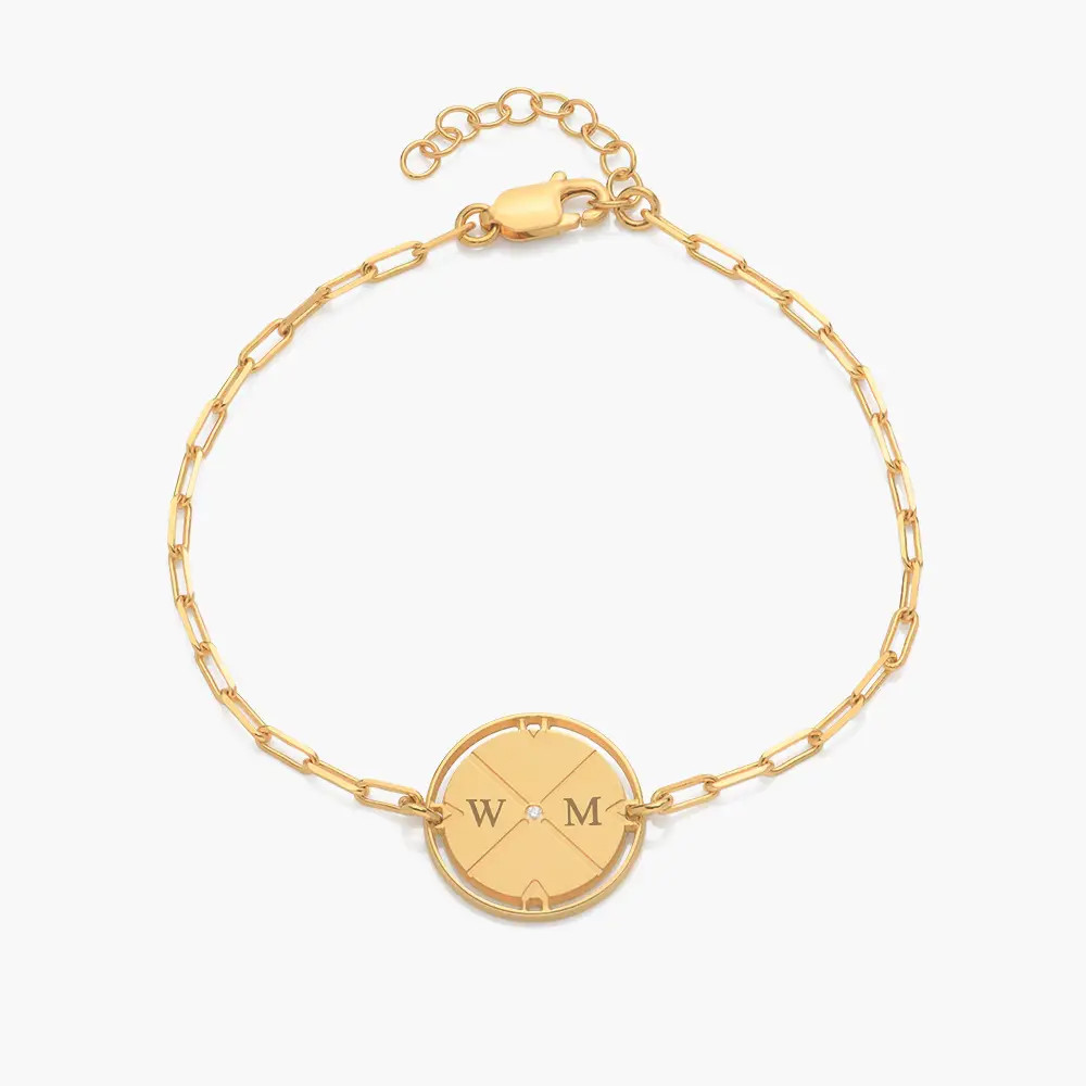 Engraved Compass Bracelet with Diamond - Gold Vermeil | Oak & Luna (US)