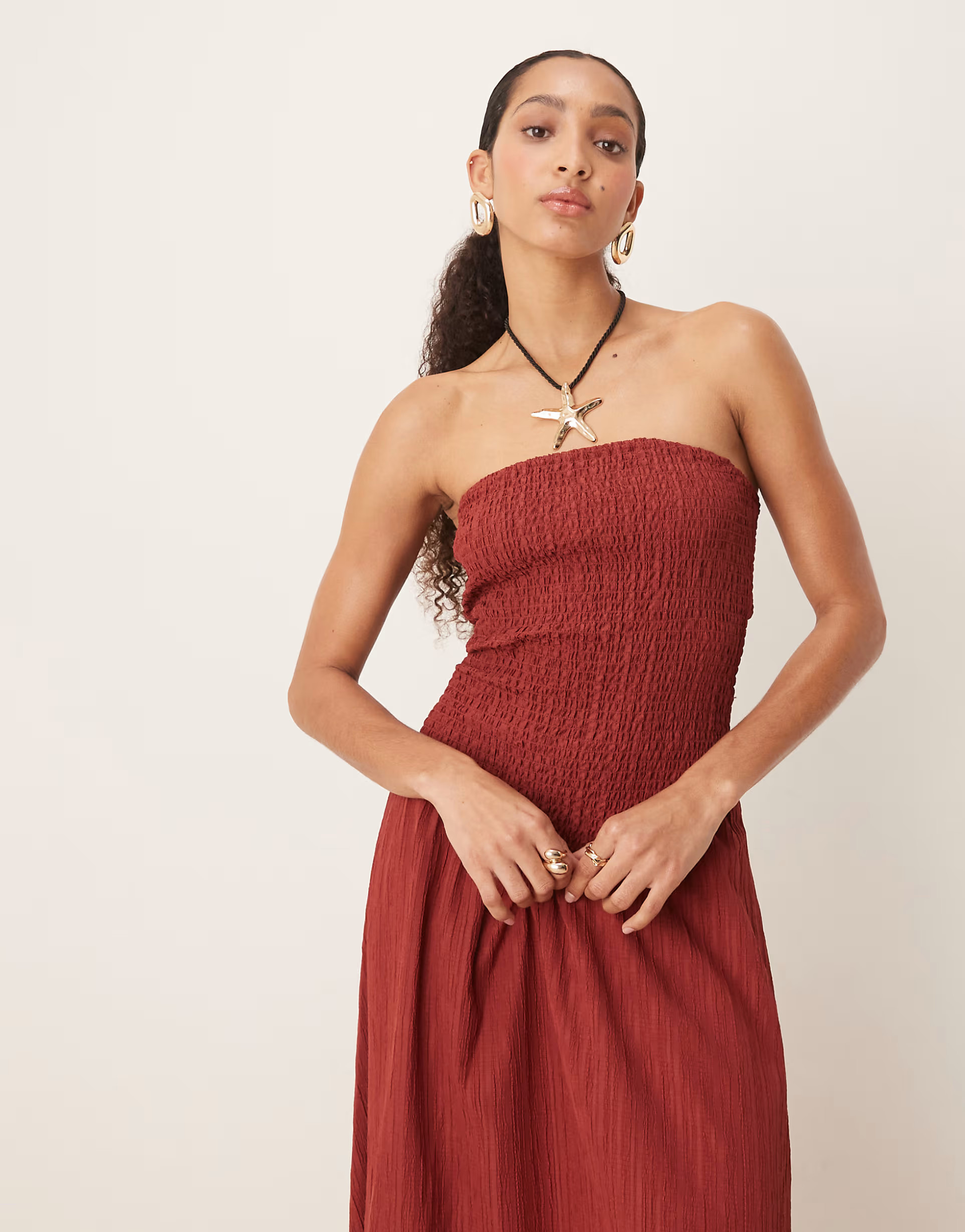 ASOS DESIGN crinkle bandeau maxi dress in burgundy | ASOS | ASOS (Global)