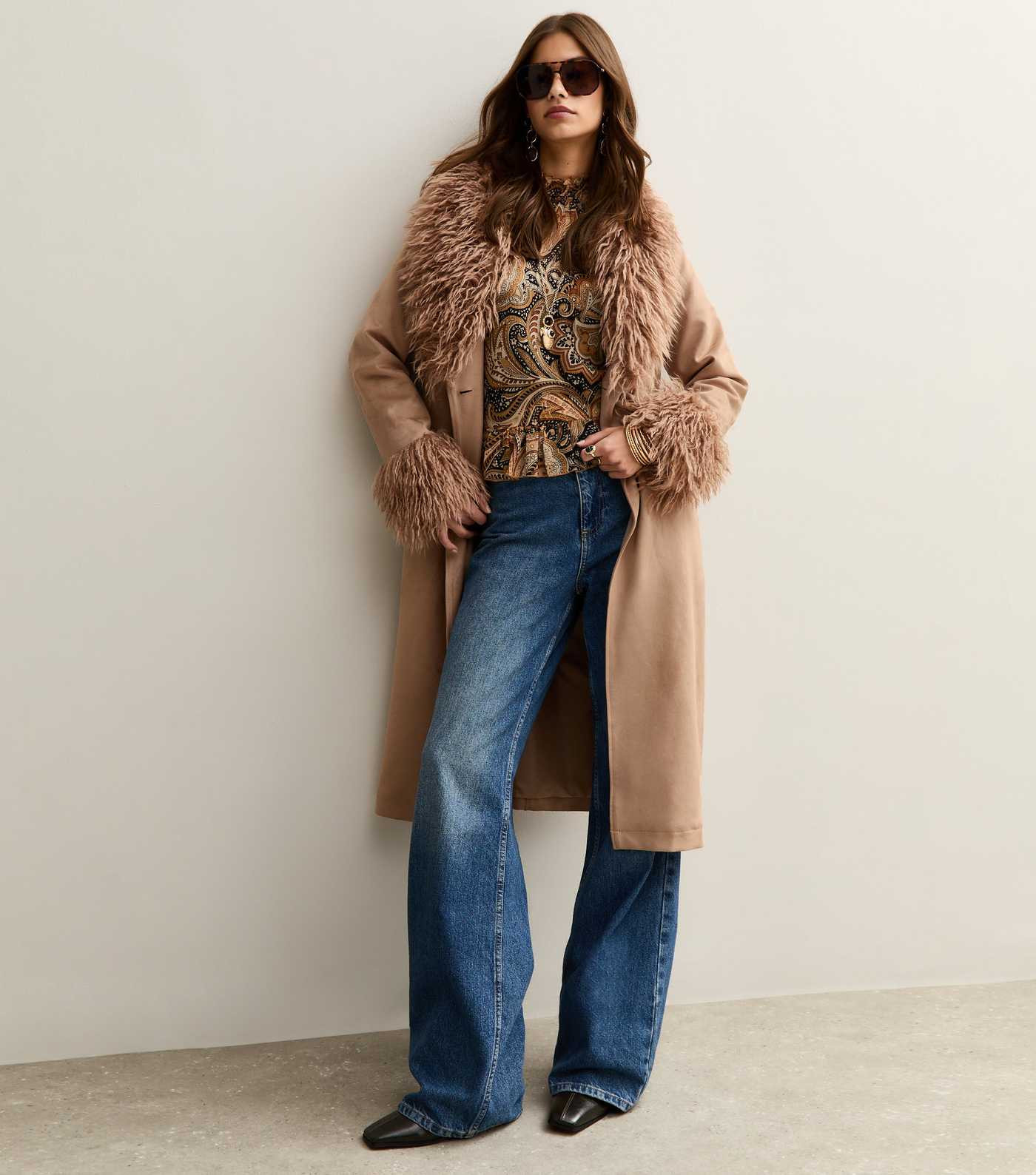 Mink Faux Fur Trimmed Faux Suede Coat | New Look | New Look (UK)