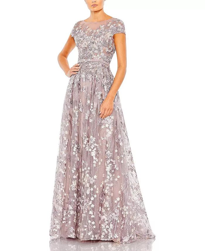 Embellished Floral Cap Sleeve A Line Gown | Bloomingdale's (US)