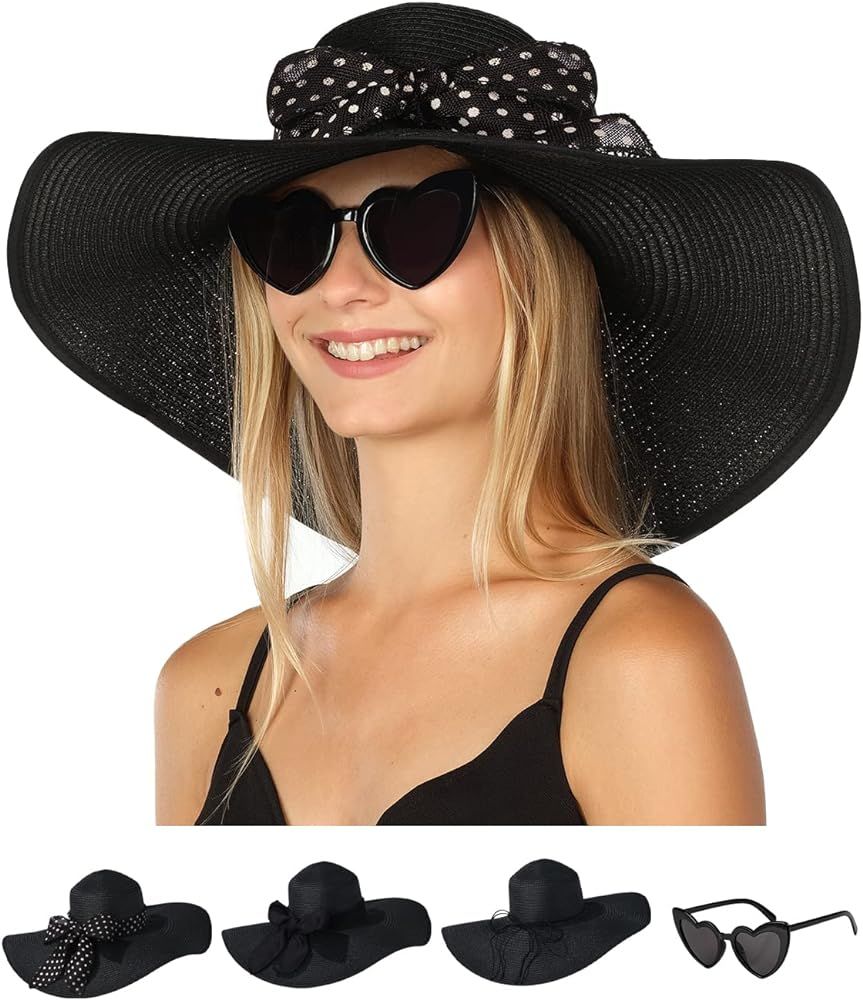 Funcredible Kentucky Derby Hat for Women - Wide Brim Hat - Floppy Beach Hat - Straw Sun Hat with ... | Amazon (US)