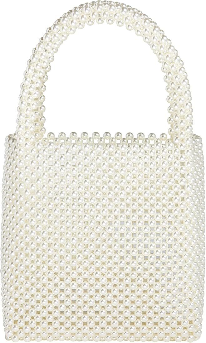 Grandxii Pearl Clutch Purse White Summer Handbag Tote Bag Evening Party Bag With Pearls For Women | Amazon (US)