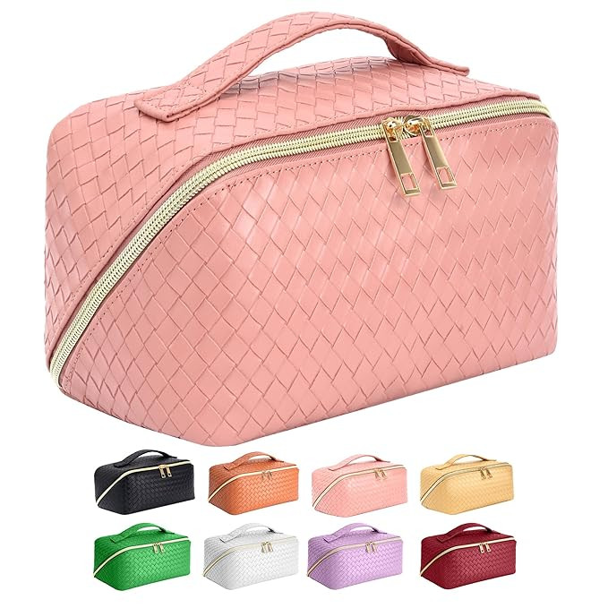 ZAUKNYA Large Capacity Travel Cosmetic Bag - Makeup Bag, Portable Leather Waterproof Women Travel... | Amazon (US)