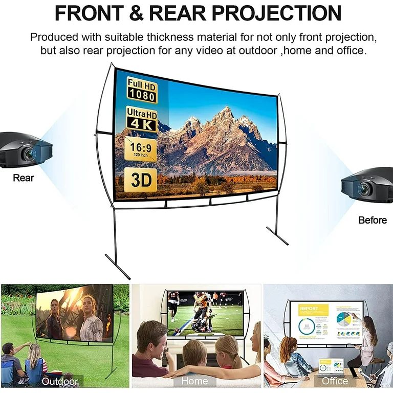 Projector Screen with Stand Foldable Portable Movie Screen 120 Inch, HD 4K Double Sided Projectio... | Walmart (US)