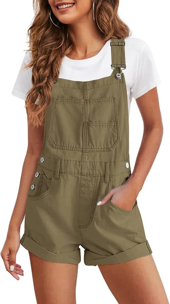 Nirovien Womens Overalls Vintage Sleeveless Rompers Adjustable Strap Casual Short Jumpsuit With B... | Amazon (US)