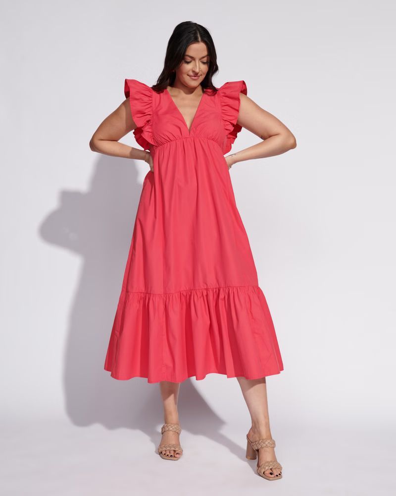 Women's Flutter Sleeve Tiered Midi Dress | Women's Dresses & Jumpsuits | Abercrombie.com | Abercrombie & Fitch (US)