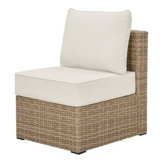 Crystal Ridge Wicker Outdoor Modular Sectional Armless Chair with Almond CushionGuard Cushions | The Home Depot