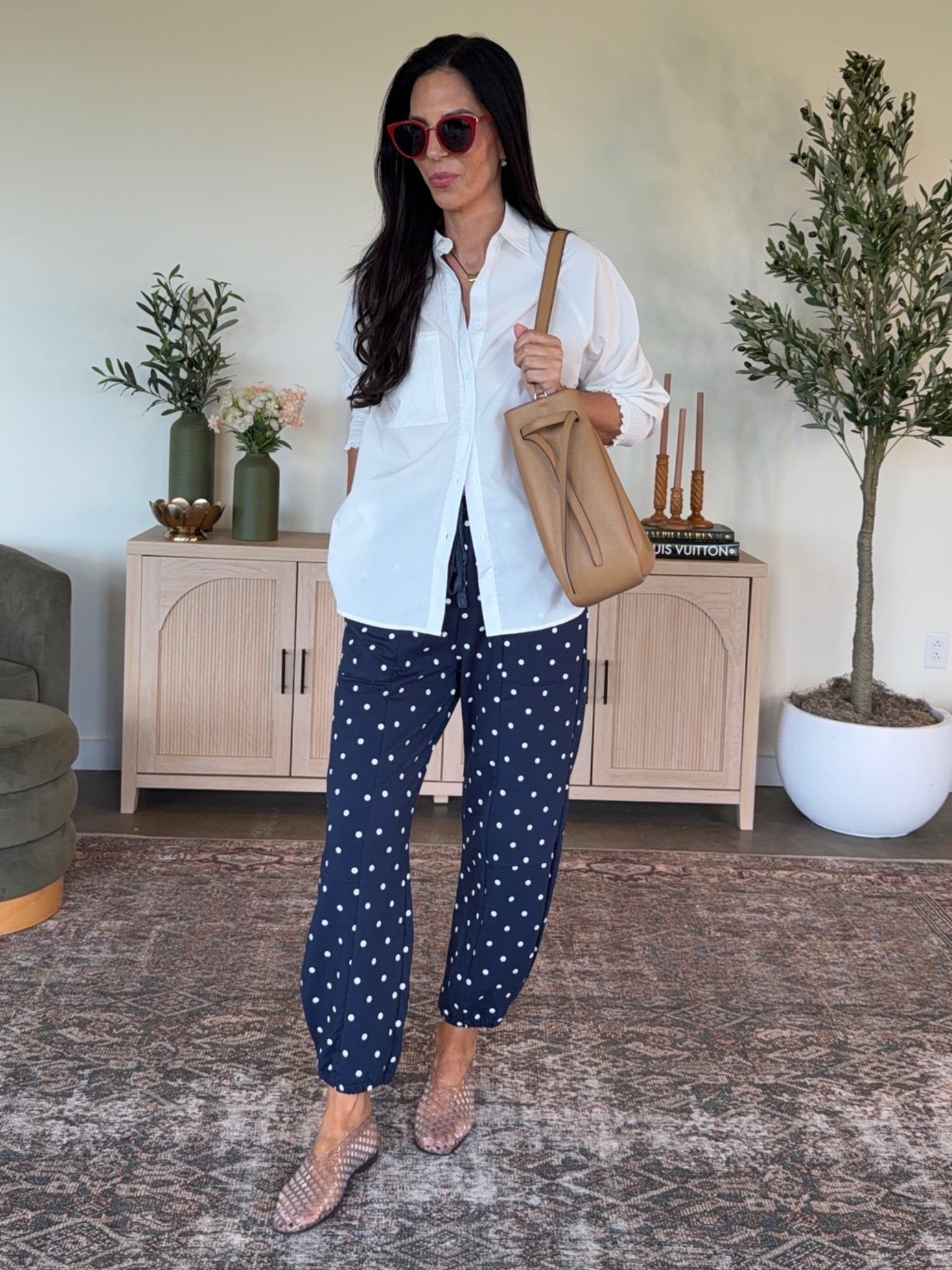 Amazon for the win- one of my favorite button downs paired with these on trend polka dot pants 
Top- small 
Pants - small