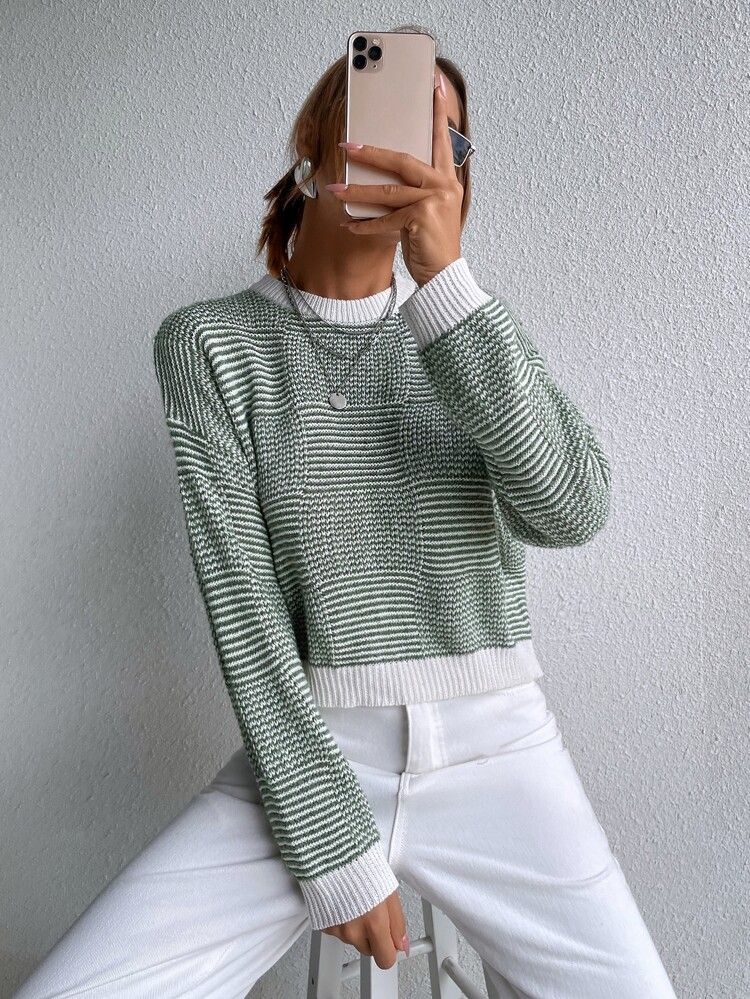 Drop Shoulder Contrast Trim Sweater | SHEIN