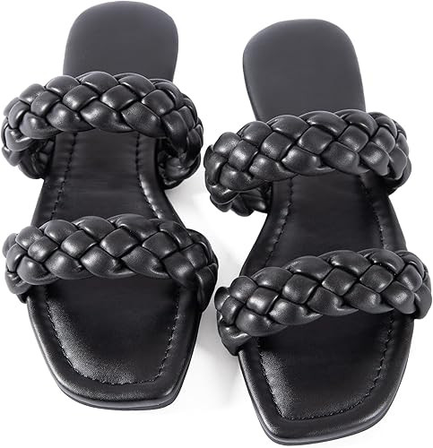 Women Flat Sandals Braided Leather Crossover Nude Dressy Fashion Evening Party Wedding Sandals | Amazon (US)