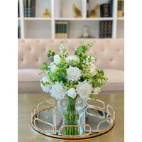 White Centerpiece-Rose French Country Arrangement-Real Touch Flower Arrangement-Faux Floral Arrangem | Etsy (UK)