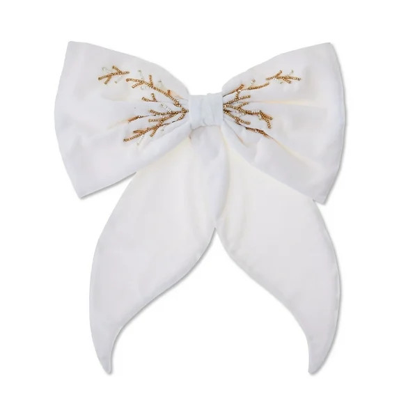 White Velvet Beaded Decorative Christmas Bow, 13", by My Texas House | Walmart (US)