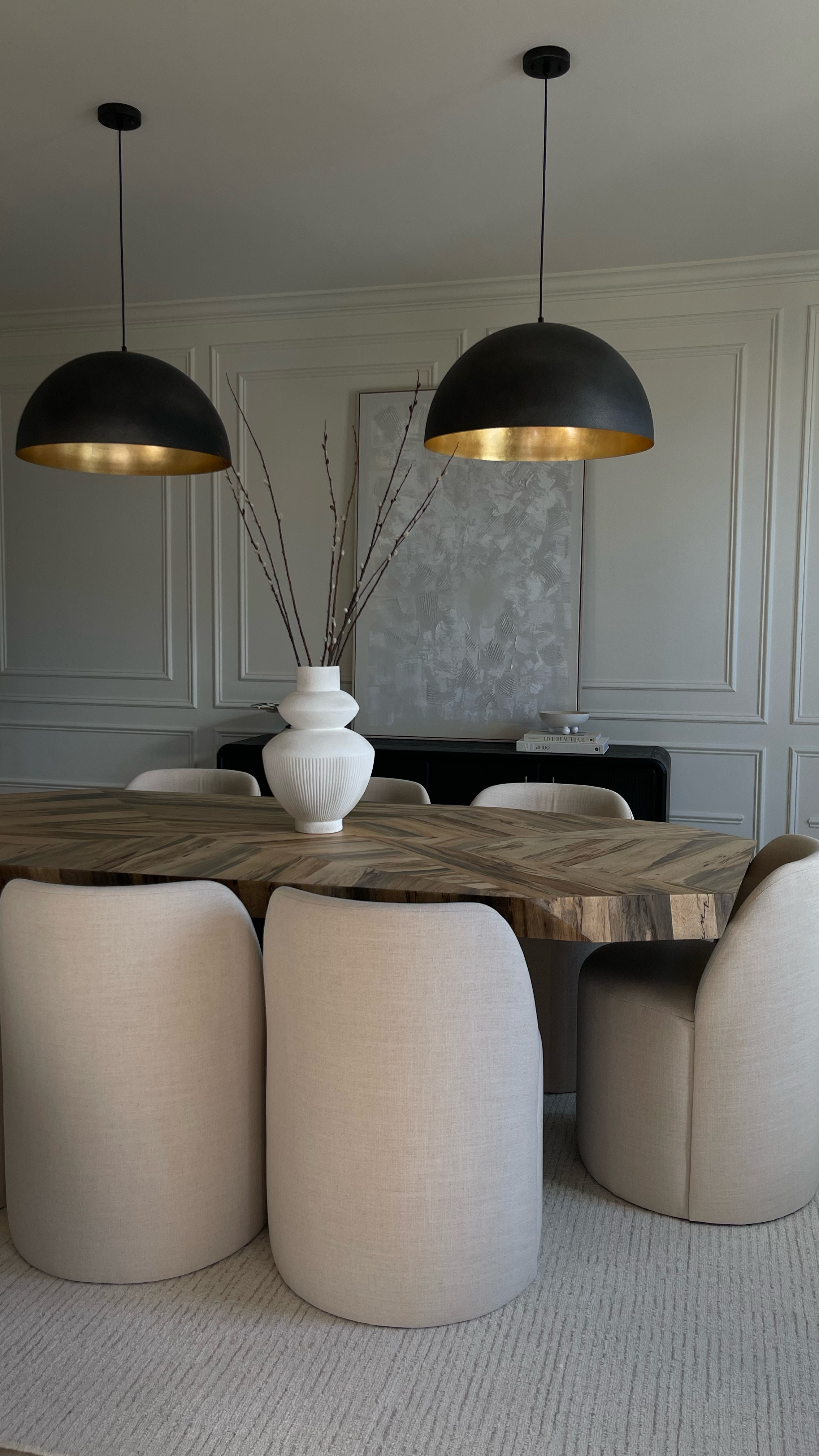 Dining room transformation 🖤 I envisioned this space to look inviting and elevated. So happy with how it all turned out! These chairs & rug from @wayfair really made this space perfect! 

What’s a must have in your dining room? 

Comment SHOP for a link to shop my dining room chairs & rug 🔗
.
.
.
.
.
.
.
.
.
.
.
.
.
.
.
.
.
#diningroom #diningroomdesign #diningroomgoals #diningroominspo #formaldiningroom #interiordesign #interiordesigner #wayfaircreator #myarhaus #mcgeeandco