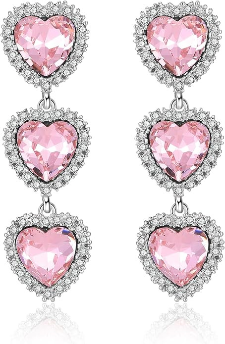 Dnswez Hot Pink Gold Plated Earrings for Women, Cute Love Heart Flower Large Zirconia CZ Dangle S... | Amazon (US)