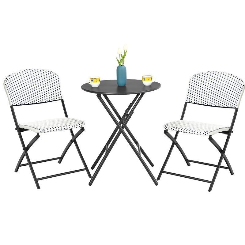 Costway 3PCS Patio Rattan Bistro Set Folding Table Chairs Garden Deck | Target