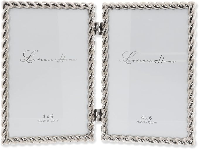 4x6 Hinged Double Cast Metal Picture Frames, Silver Rope Design | Amazon (US)