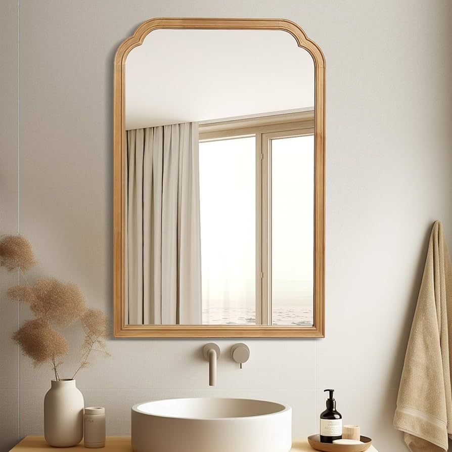 Wood Bathroom Mirrors for Wall, 24" x 36" Rustic Wood Frame Wall Mirror Decorative for Bedroom or... | Amazon (US)