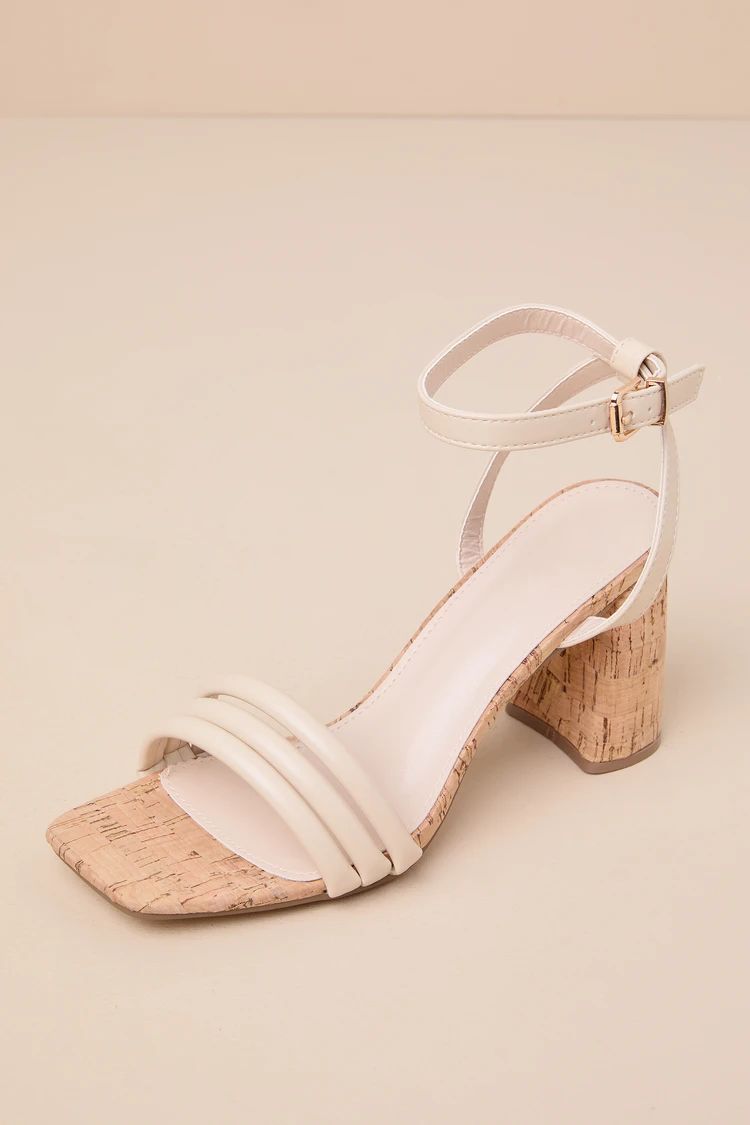 Prya Cream Cork Ankle Strap High Heel Sandals | Lulus