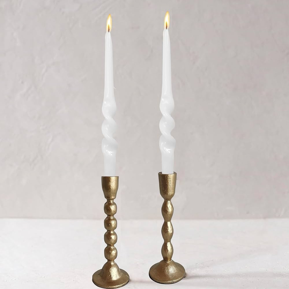 Antique Iron Taper Candle Holders - Set of 2 Decorative Candlesticks, Brass Finish Candle Stand f... | Amazon (US)