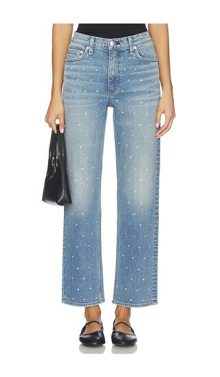 Rag & Bone Harlow Jewel Ankle Straight Jeans in Blue. - size 25 | Revolve Clothing (Global)