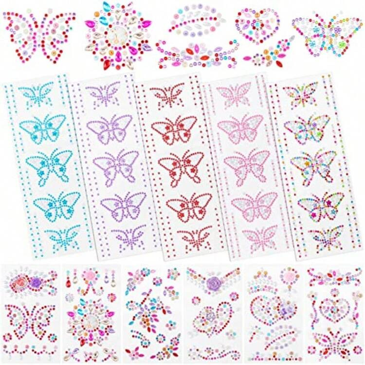 11sheets Butterfly Rhinestone Stickers Self Adhesive Colorful F Body Gems Bling Crystal Hair Jewels Decoration For DIY Craft Nail Scrapb Cell Phones Bs Bottles Albums | SHEIN