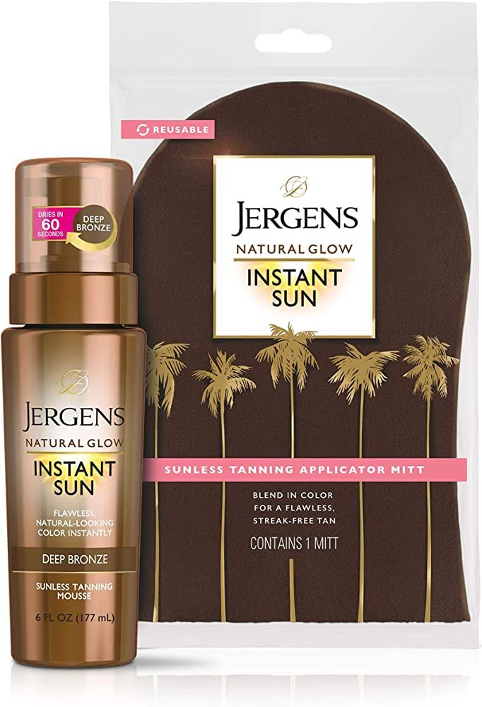 Jergens Natural Glow Instant Sun Body Mousse, Deep Bronze Tan, 6 Ounce Sunless Self-Tanner with N... | Amazon (US)
