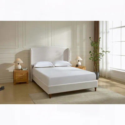 Hannah Upholstered Wingback Bed Size / Tall Headboard Upholstered Bed / Premium Textured Canvas Chenille Look / Minimalist Designs / No Box Spring | Wayfair North America