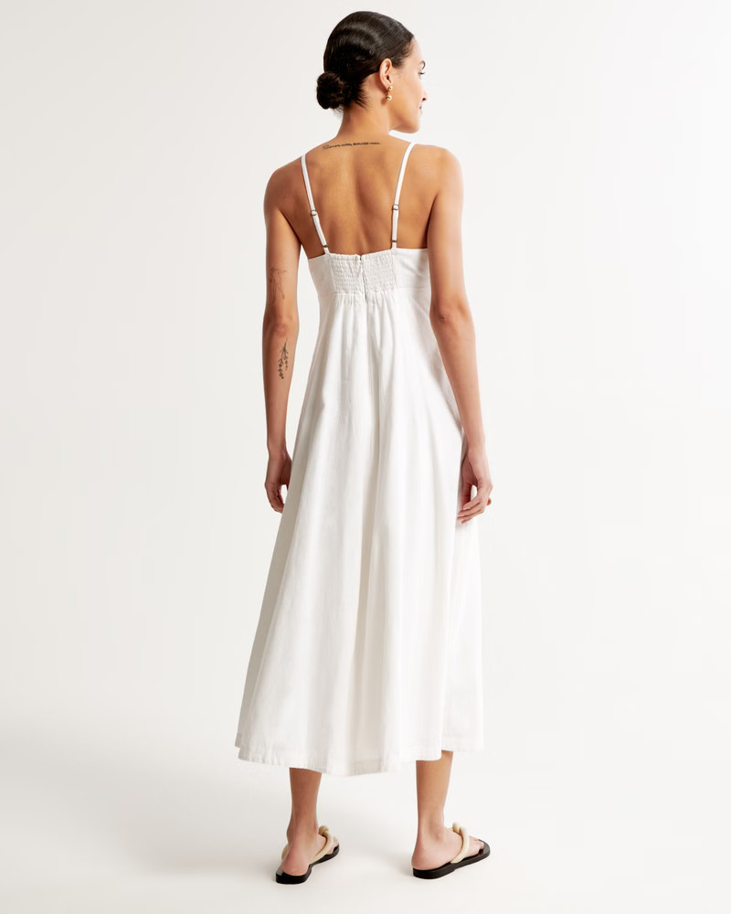 Linen-Blend Sweetheart Midi Dress | Abercrombie & Fitch (UK)