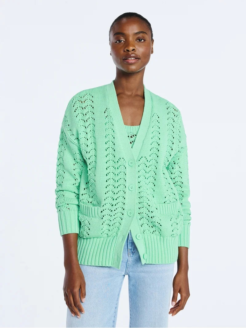 Scoop Women’s V Neck Sweater Cardigan, Midweight, Sizes XS-4X | Walmart (US)