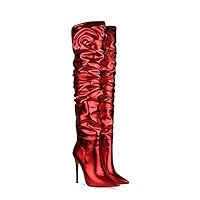 CHIBAO Over The Knee High Boots Womens, 12 Cm Pointed Toe Pleated Stretch Stiletto Heel Long High... | Amazon (US)