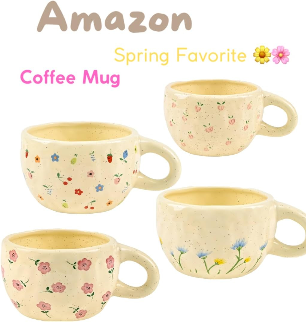 Denovin Ceramic Coffee Mug, Creative Flower Fruit Cup for Women Friends, 8.5 oz/250 ml Cute Coffee Mugs for Latte Tea Milk (Fresh Daisy) | Amazon (US)