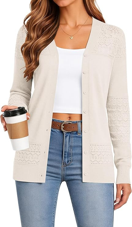 Jouica Women's Cardigan Sweaters 2026 Long Sleeve Cardigans for Women Lightweight Trendy Crochet ... | Amazon (US)