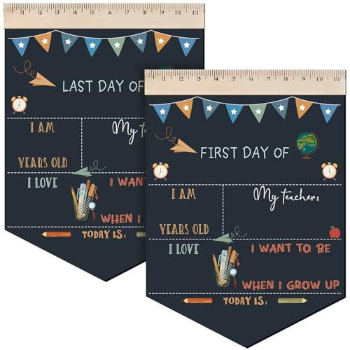 First and Last Day of School Chalkboard Rainbow First Day of School Sign 13.8 x 10 Inch Reusable Double Sided Sign for Graduation Kids Preschool Kindergarten(Pencil Style) | Amazon (US)