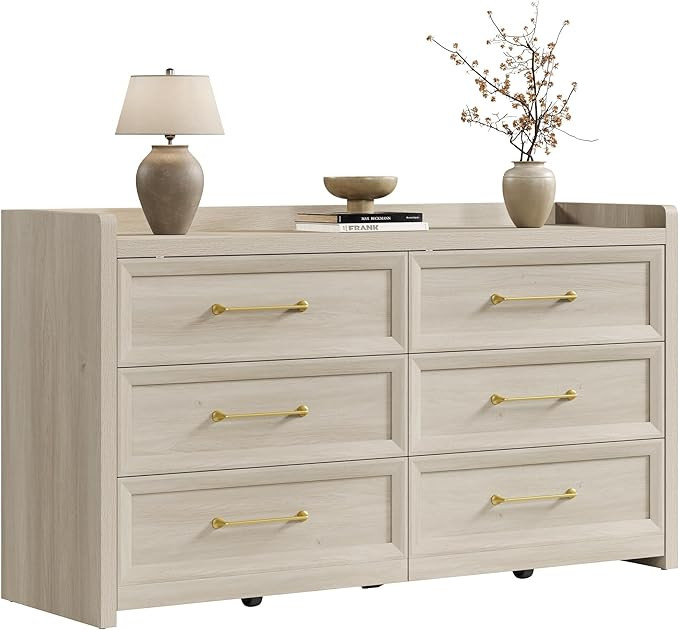 SICOTAS 6 Drawer Dresser for Bedroom-56.4" Extra-Wide Wooden Chest of Drawers with Large Storage,... | Amazon (US)