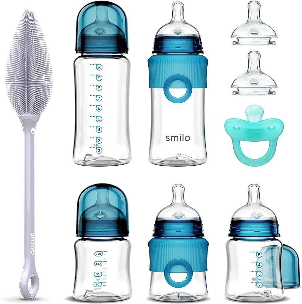 Smilo Baby Bottle Feeding Gift Set - Bottle Set with 100% Silicone Newborn Pacifier, Replacement ... | Amazon (US)