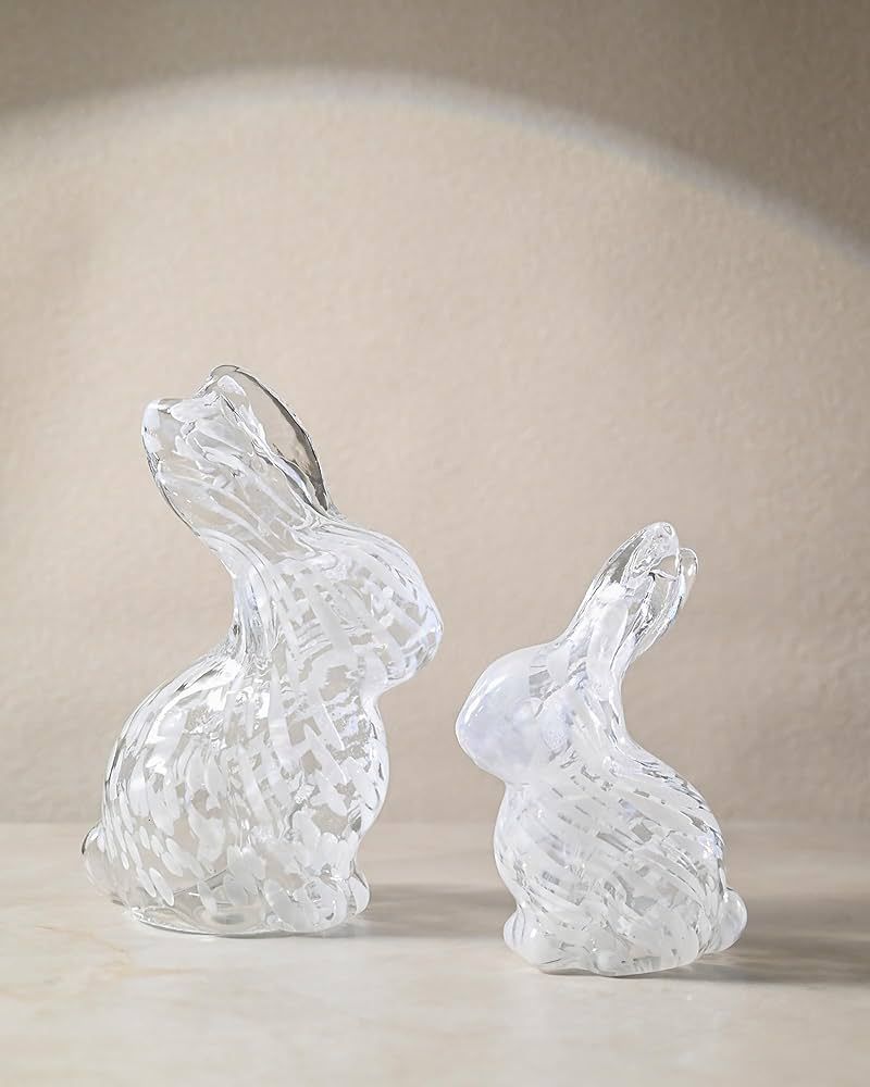 DN DECONATION Easter Bunny Figurine Decor, Clear Glass Rabbit Statues with White Stripes, Easter ... | Amazon (US)