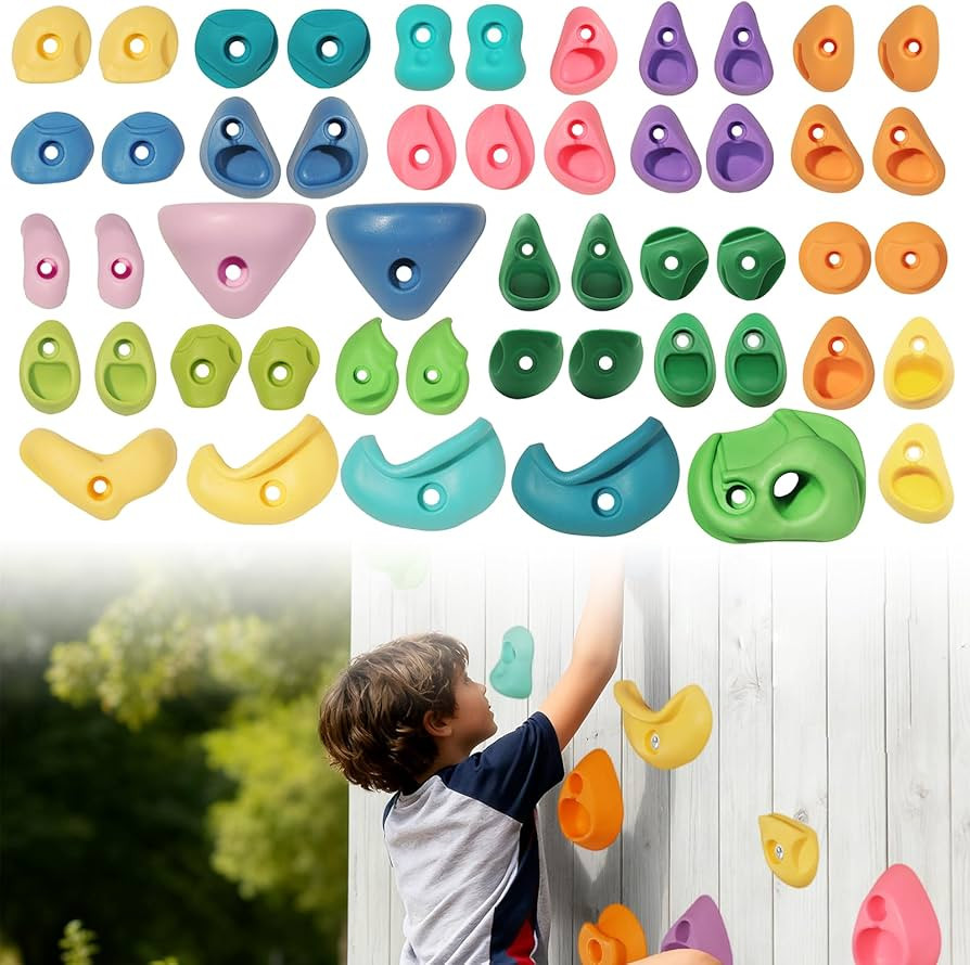 50 PCS Rock Climbing Wall for Kids,Rock Wall Climbing Holds,Adults Climbing Wall Grip Kits Holds ... | Amazon (US)