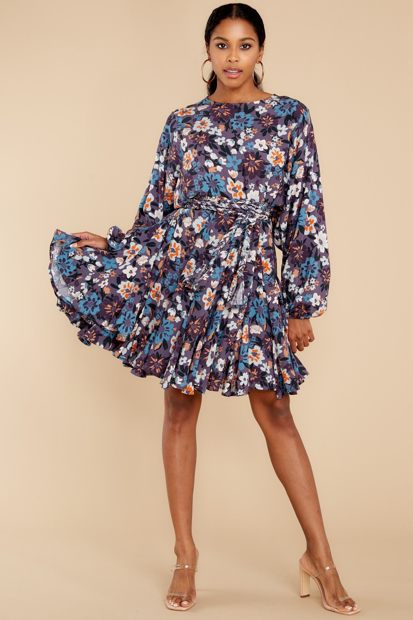 Touch Of Kindness Violet Blue Floral Print Dress | Red Dress 