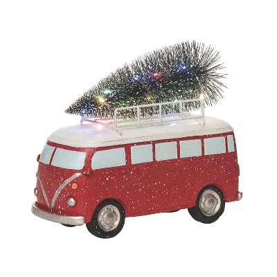 Transpac Resin 9.5 in. Multicolor Christmas Retro Light-Up Van with Tree Decor | Target