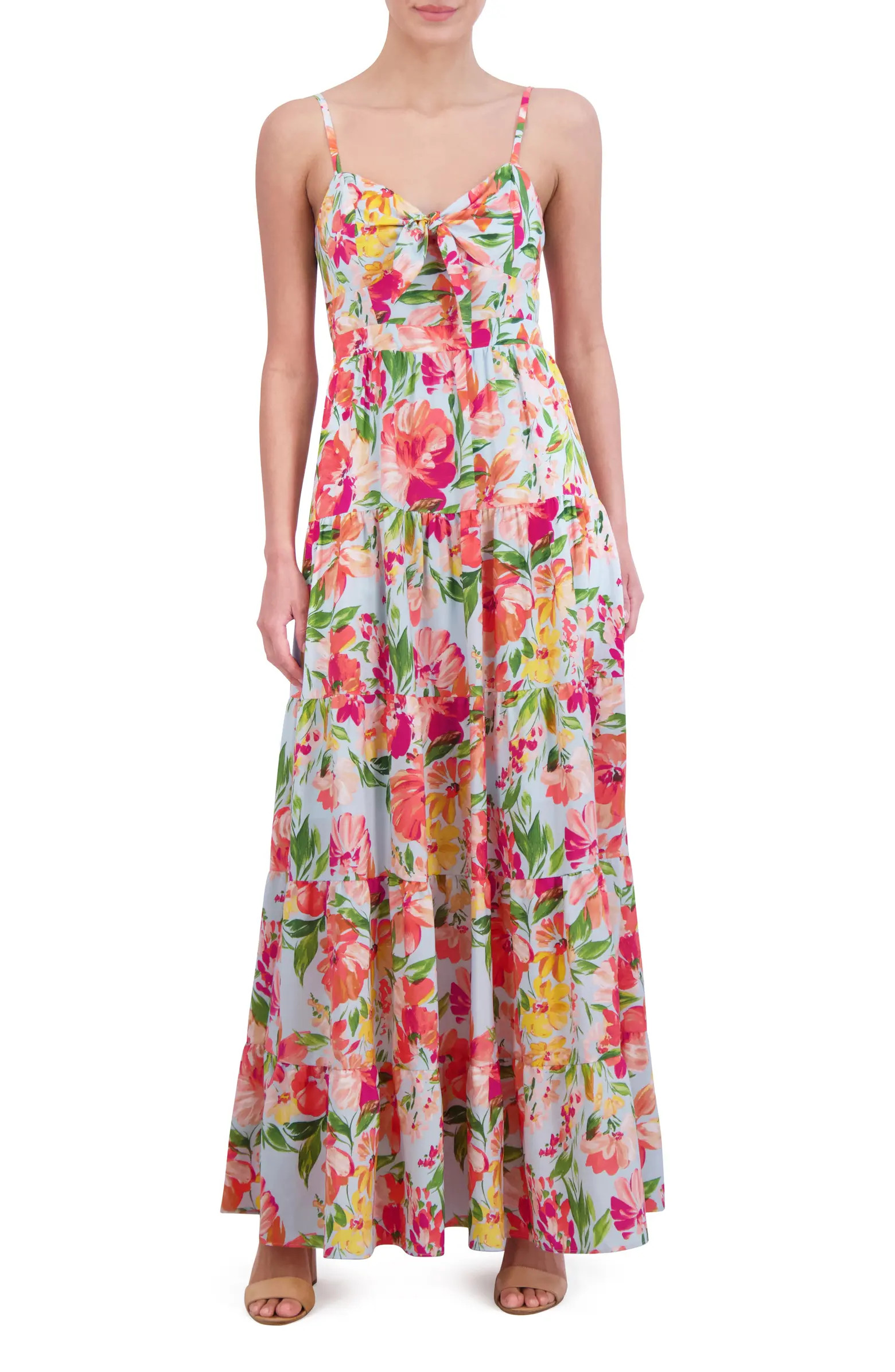 Eliza J Floral Bow Front Tiered Maxi Dress | Nordstrom | Nordstrom