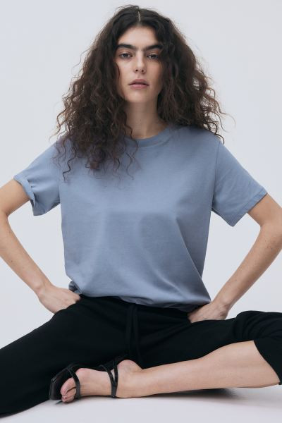 Cotton T-shirt - Dusty blue - Ladies | H&M US | H&M (US + CA)