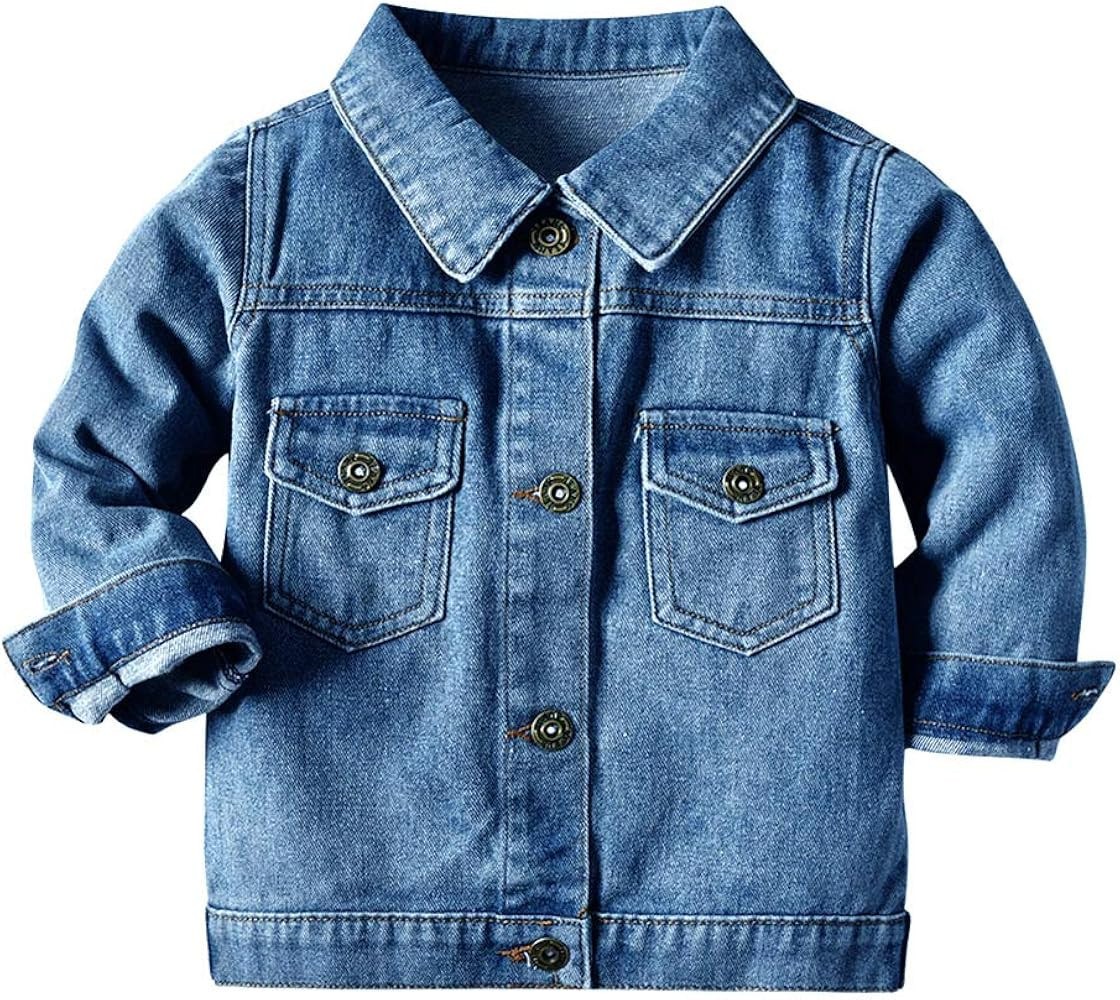 IDOPIP Toddler Kid Baby Boys Girls Denim Jacket Long Sleeve Button Down Jeans Coat Cowboy Overcoa... | Amazon (US)