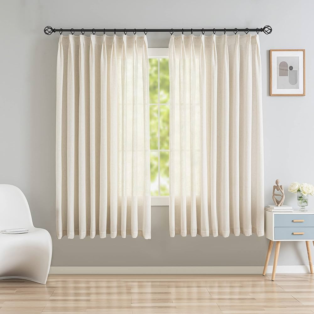 Amazon.com: OYRING Faux Linen Pinch Pleated Curtains 84 inches Long Semi Sheer Curtains Pinch Ple... | Amazon (US)