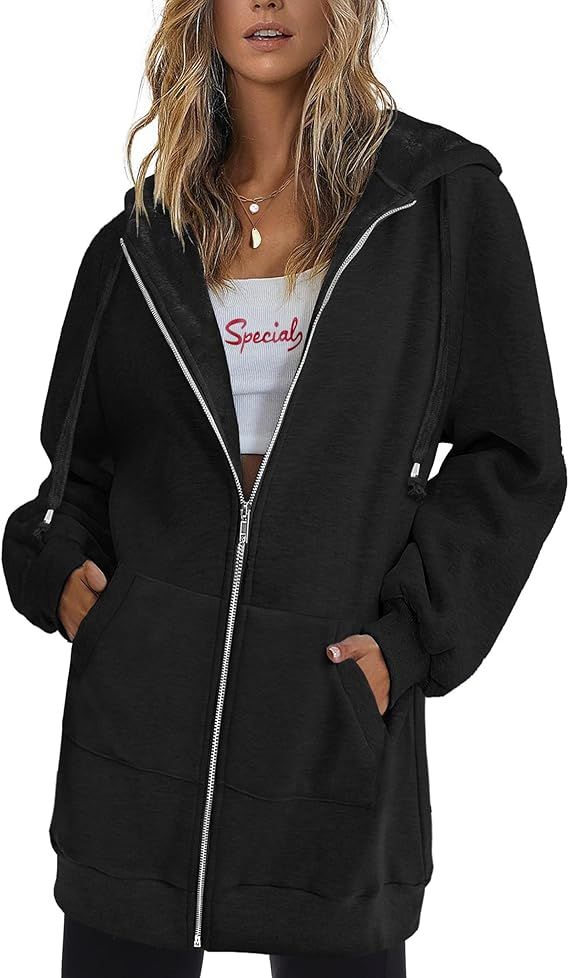 Zeagoo Women Zip Up Hoodies Long Fleece Jacket Lightweight Tunic Hooded Sweatshirt Oversize Winte... | Amazon (US)