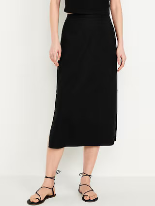 Mid-Rise Linen-Blend Midi Skirt | Old Navy (US)