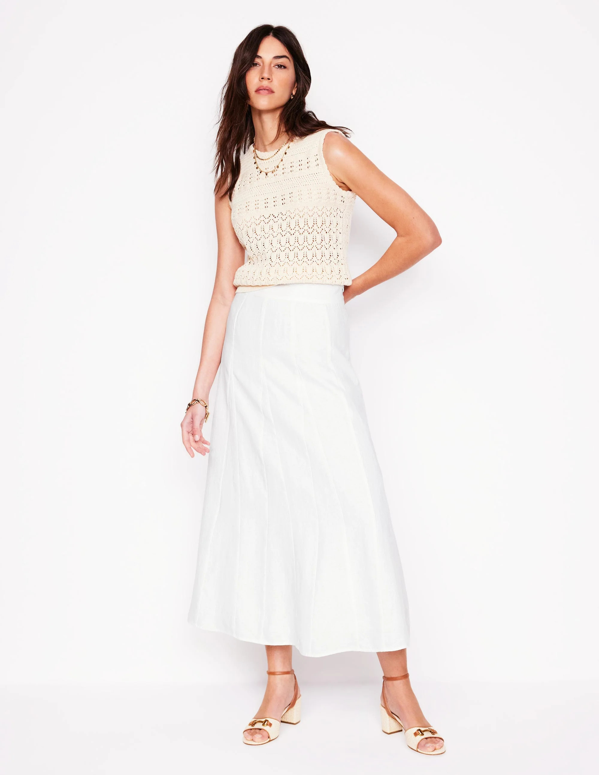 Boden Women's Linen Flippy Maxi Skirt in White | Size 10 | Boden (US)